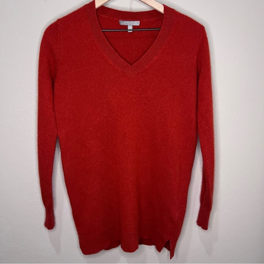 Neiman Marcus Cashmere Christmas Sweater Red V-neck Vintage Pullover  Holiday